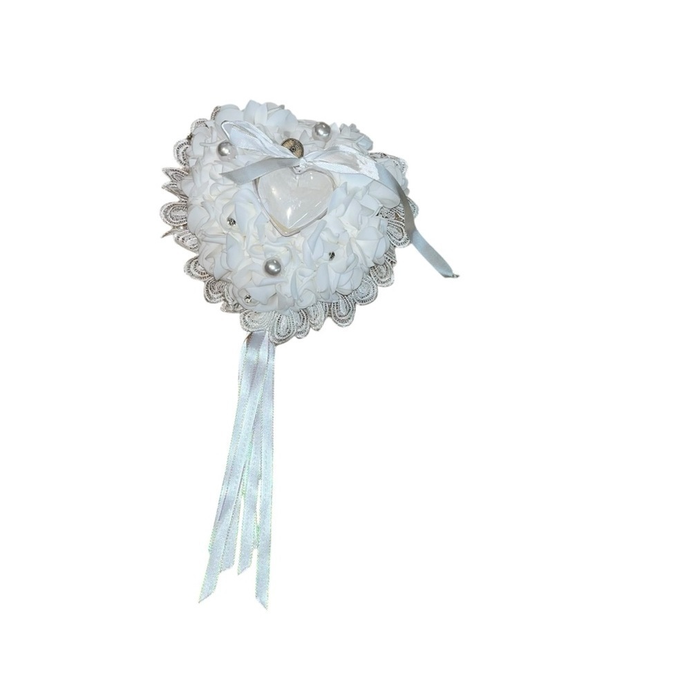Wedding Ring Bearer Pillow cushion holder white lace floral silver